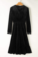 Ruffle Hem Slit V-Neck Long Sleeve Dress - Trendsi - Flyclothing LLC