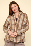 VERY J Contrast Plaid Raw Detail Shirt - Trendsi
