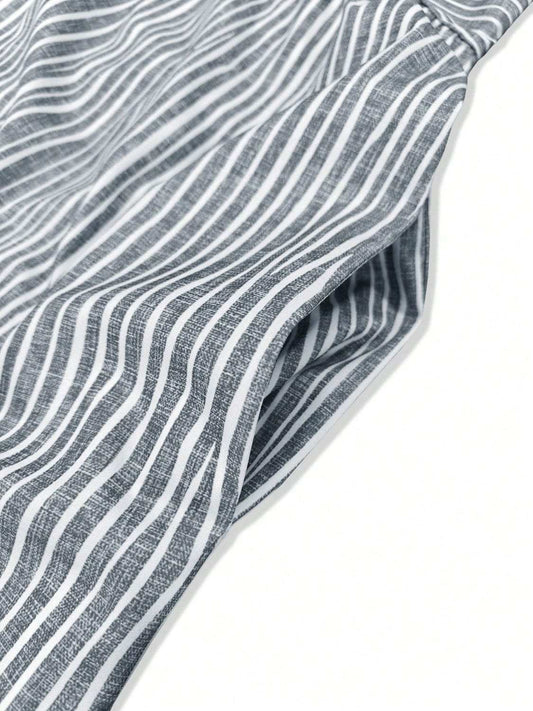 Striped Round Neck Short Sleeve Midi Dress - Trendsi - Flyclothing LLC