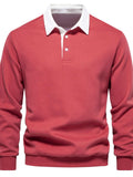 Men's Quarter Button Collared Neck Long Sleeve Polo - Trendsi - Flyclothing LLC