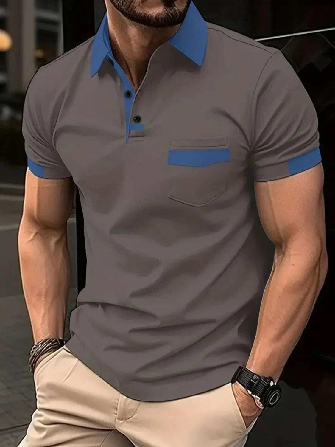 Men's Full Size Contrast Collared Neck Short Sleeve Polo Plus Size - Trendsi - Flyclothing LLC