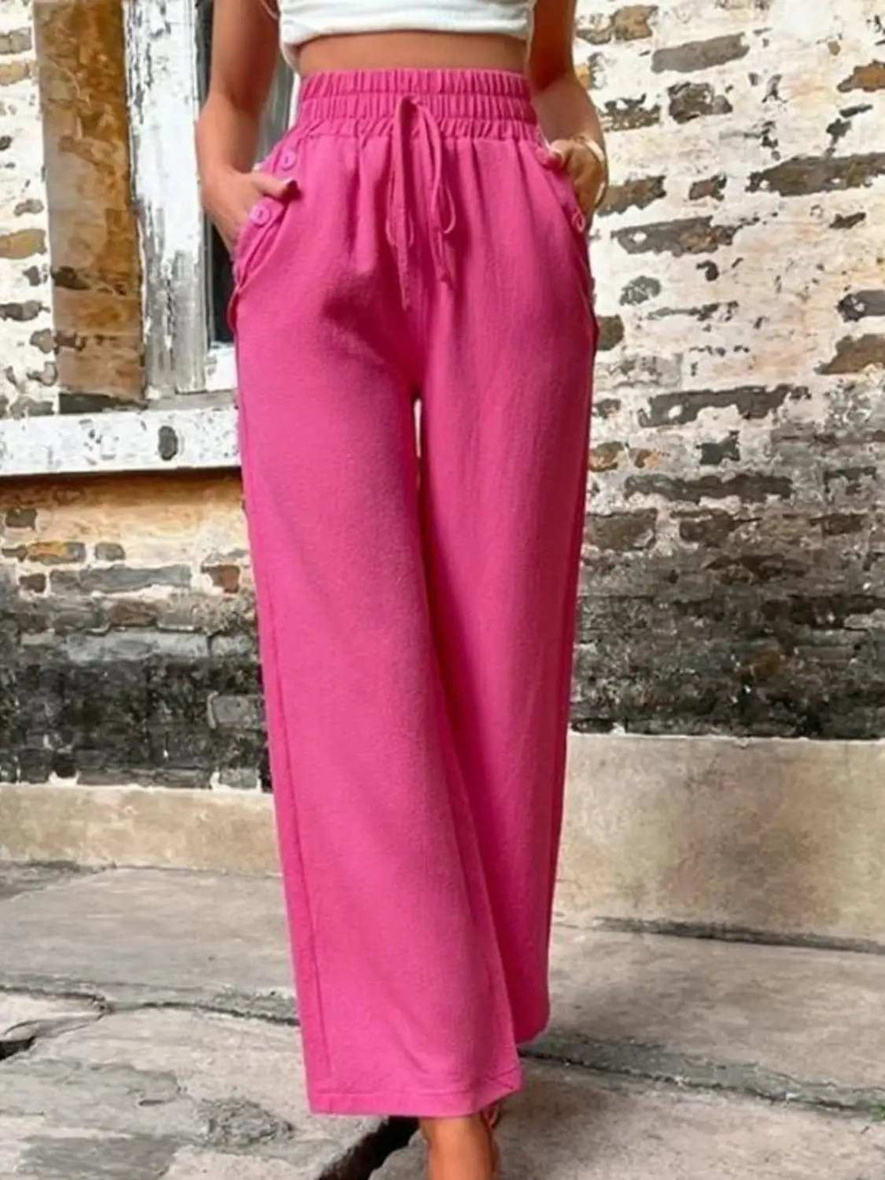 Tied High Waist Wide Leg Pants with Pockets - Trendsi - Flyclothing LLC