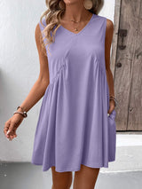 Ivy Lane Ruched V-Neck Sleeveless Mini Dress - Trendsi - Flyclothing LLC