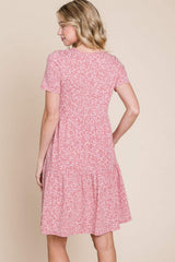 BOMBOM Printed Short Sleeve Mini Dress - Trendsi - Flyclothing LLC