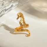 18K Gold-Plated Seahorse Wrap Adjustable Ring - Trendsi - Flyclothing LLC
