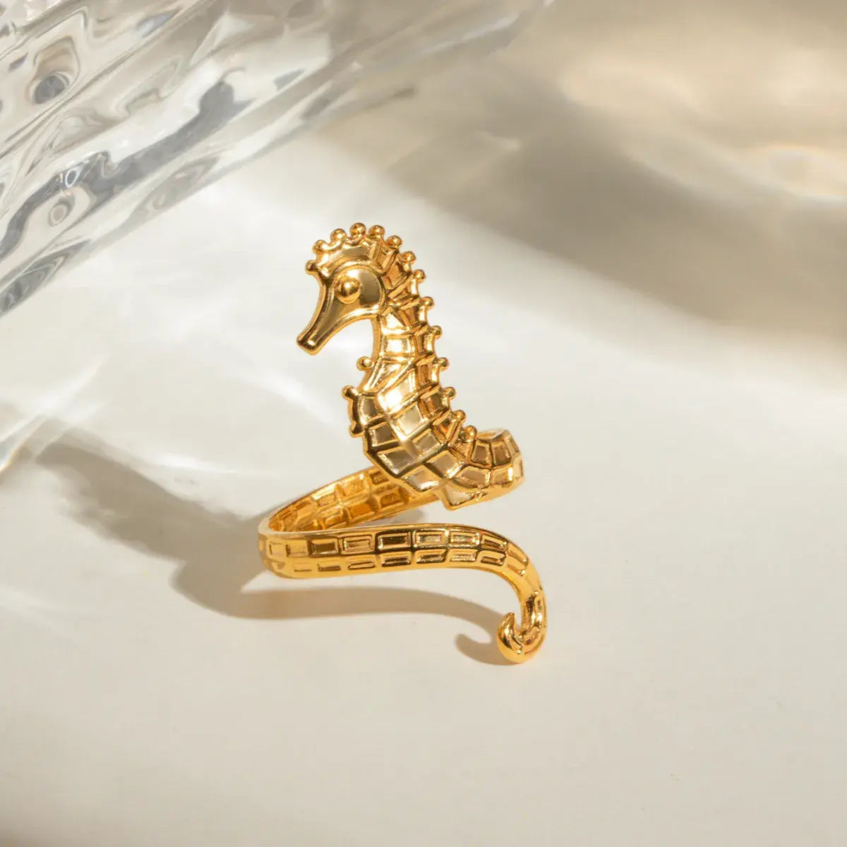 18K Gold-Plated Seahorse Wrap Adjustable Ring - Trendsi - Flyclothing LLC