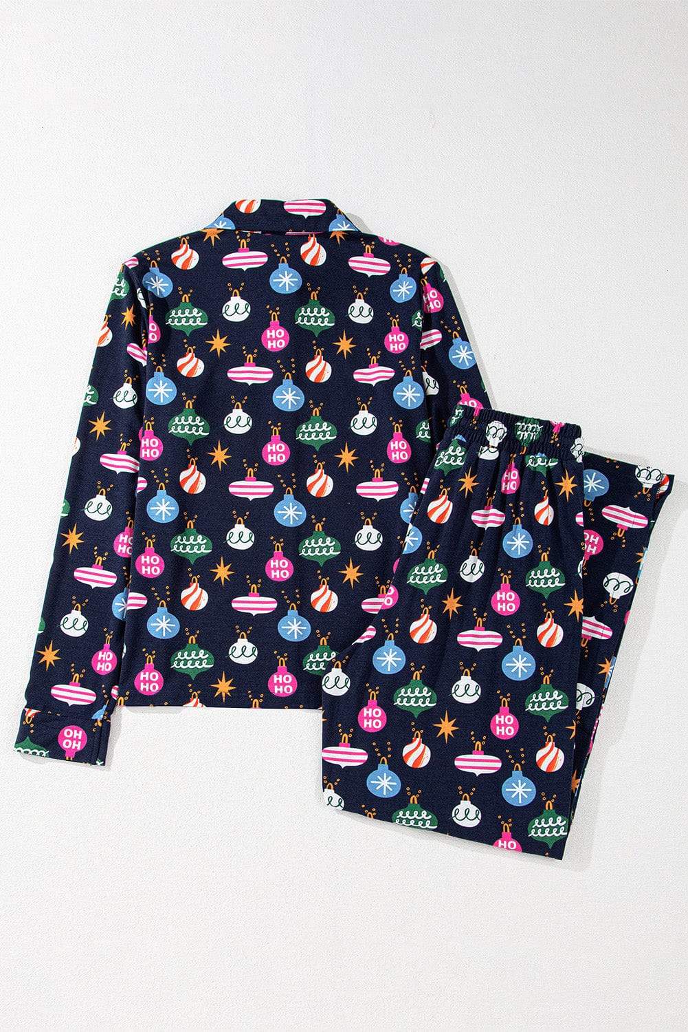 Christmas Lights Print Collared Neck Top and Pants Set - Trendsi - Flyclothing LLC