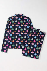 Christmas Lights Print Collared Neck Top and Pants Set - Trendsi - Flyclothing LLC