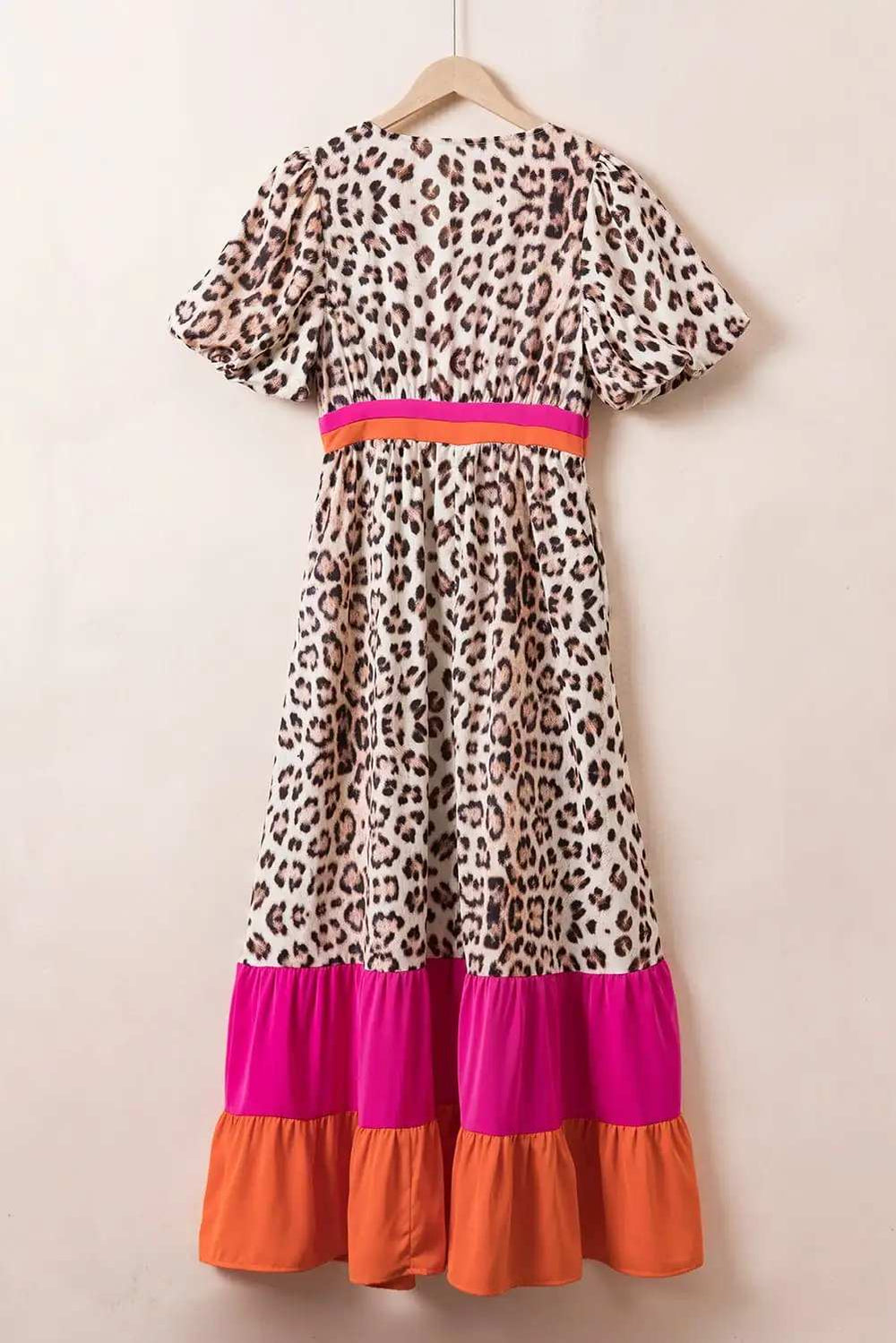 Full Size Leopard V-Neck Half Sleeve Maxi Dress - Trendsi - Flyclothing LLC