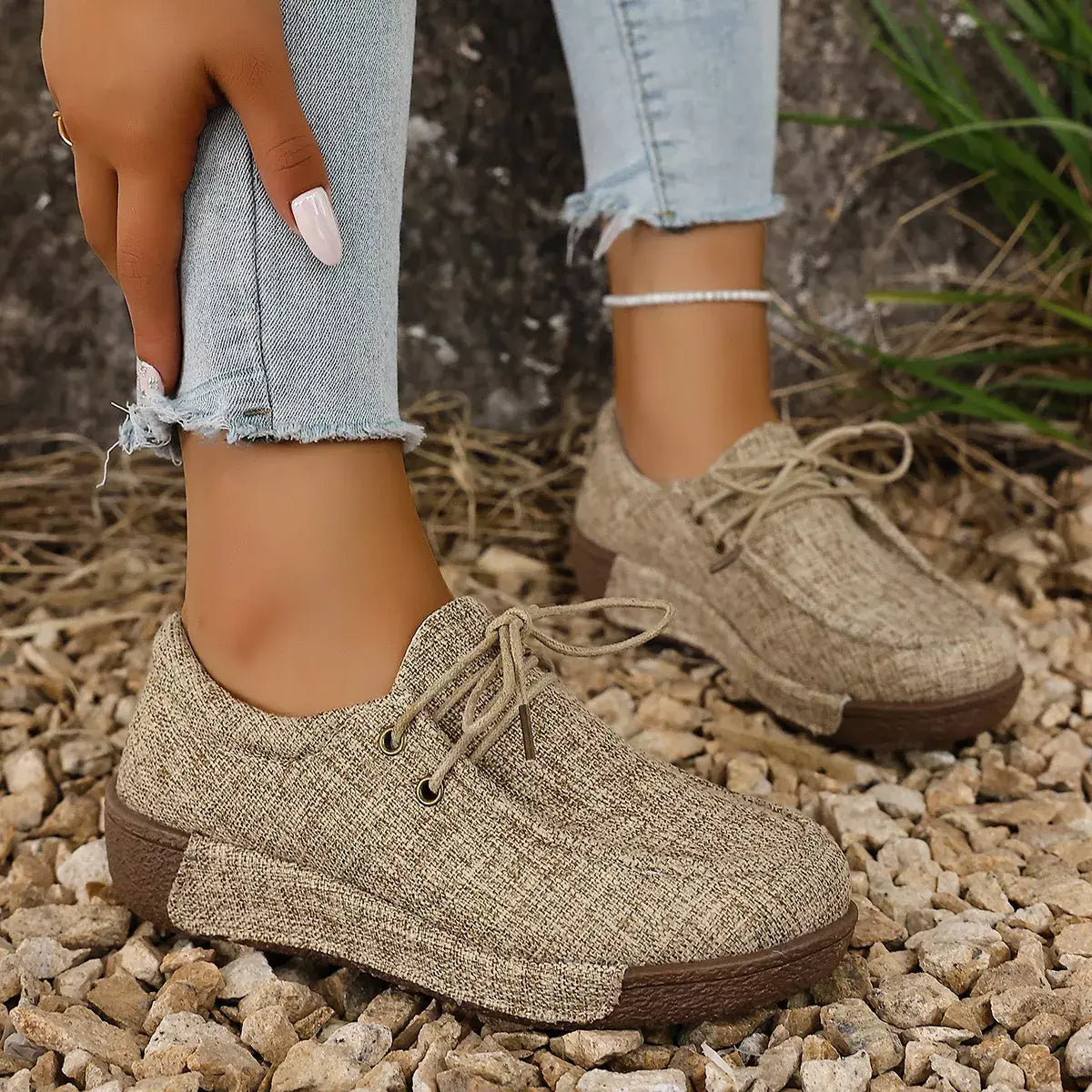 Round Toe Lace-Up Sneakers - Trendsi - Flyclothing LLC