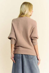 Davi & Dani Round Neck Batwing Sleeve Sweater - Trendsi - Flyclothing LLC