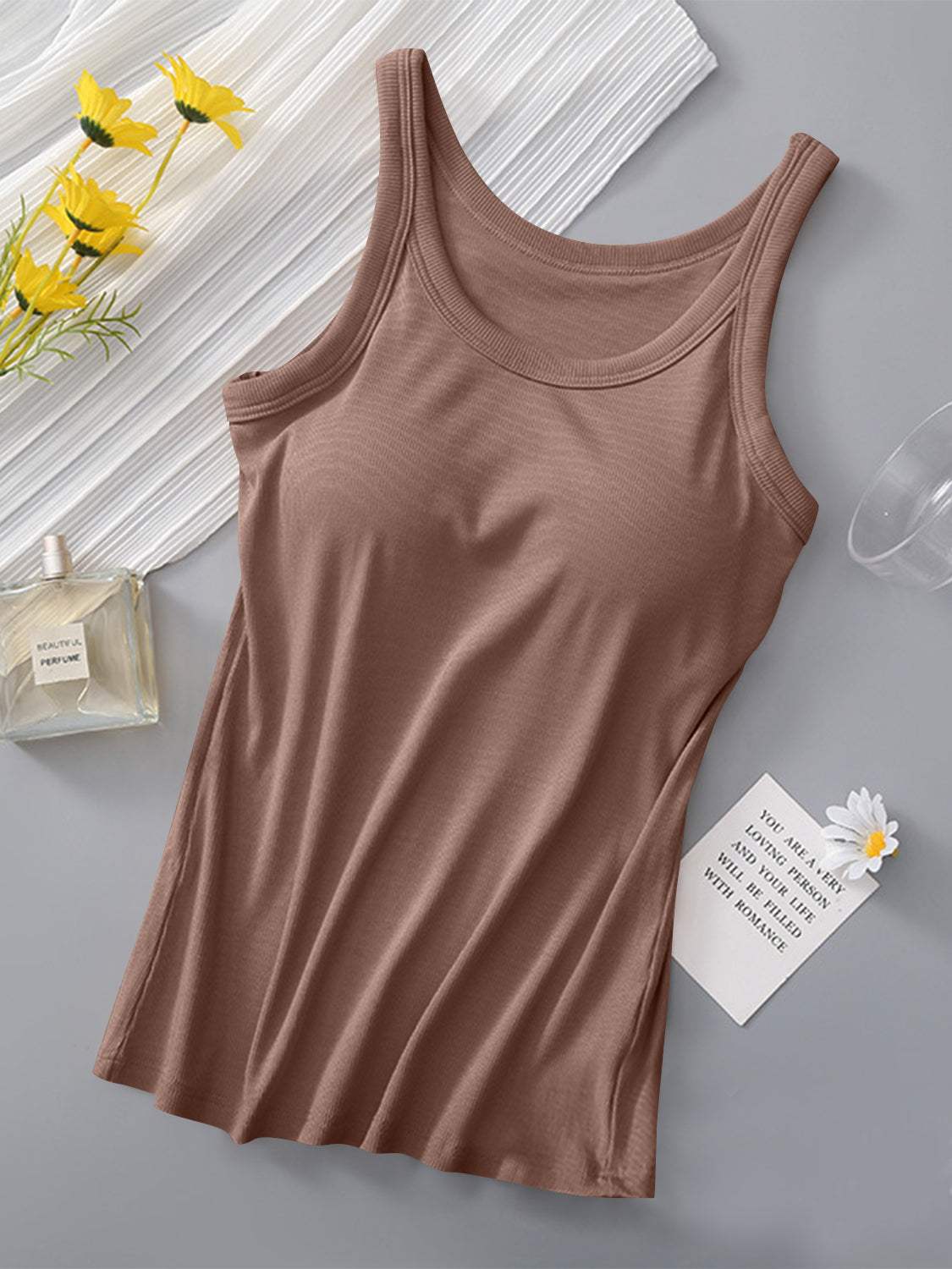 Round Neck Tank with Bra - Trendsi - Flyclothing LLC