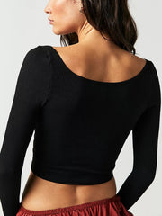 Scoop Neck Long Sleeve Cropped T-Shirt - Trendsi