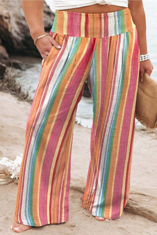 Plus Size Striped Wide Leg Pants - Trendsi - Flyclothing LLC