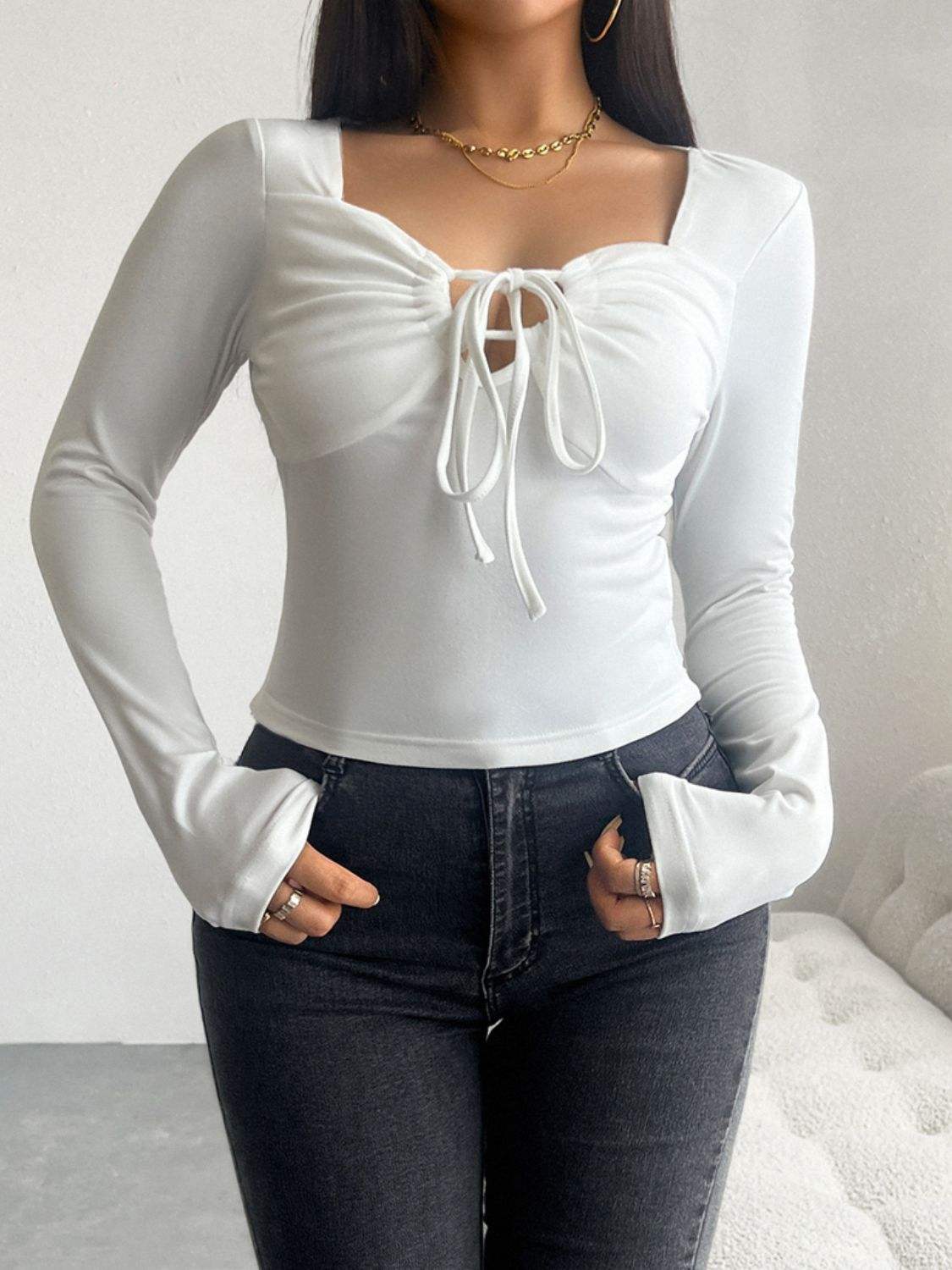 Devine Tied Long Sleeve T-Shirt - Trendsi - Flyclothing LLC
