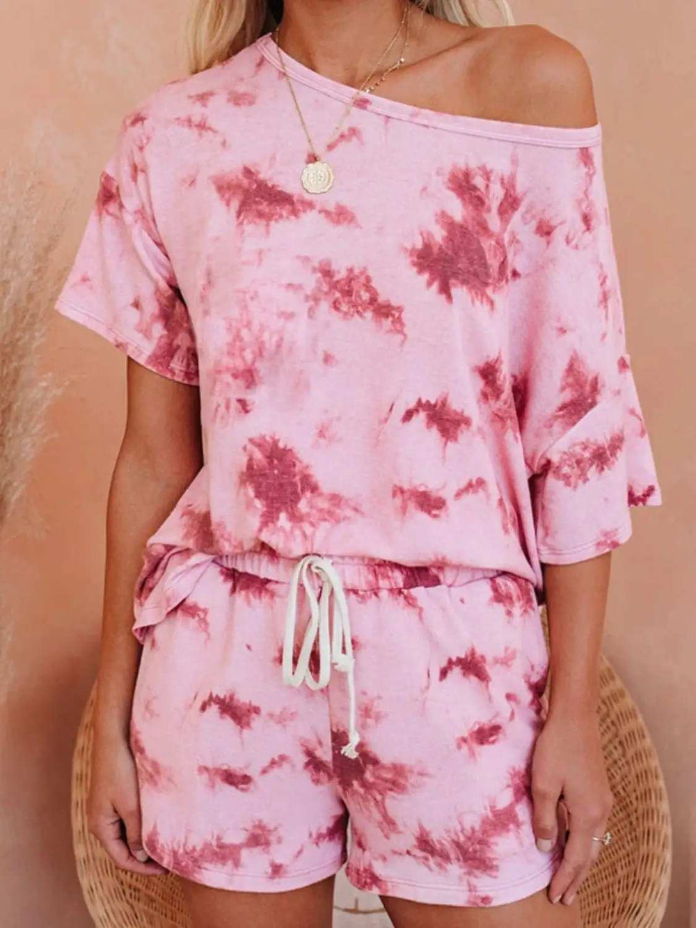 Tie-Dye Half Sleeve Top and Shorts Set - Trendsi - Flyclothing LLC