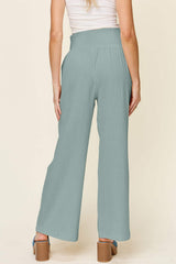 Double Take Full Size Texture Smocked Waist Wide Leg Pants - Trendsi - Flyclothing LLC