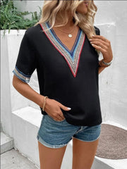 Full Size V-Neck Short Sleeve Blouse - Trendsi