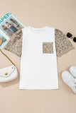 Leopard Patchwork Crochet Lace Trim Puff Sleeve T Shirt - Trendsi