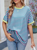 Striped Round Neck Half Sleeve T-Shirt - Trendsi - Flyclothing LLC