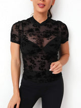 Mock Neck Short Sleeve Top - Trendsi - Flyclothing LLC