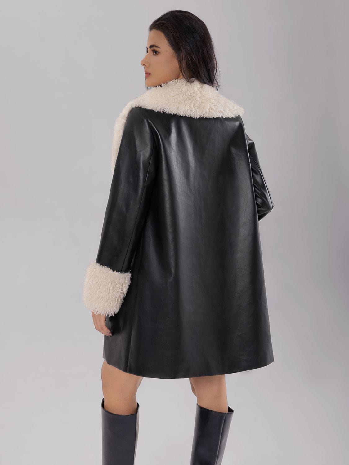 Fuzzy Long Sleeve Longline Coat - Trendsi