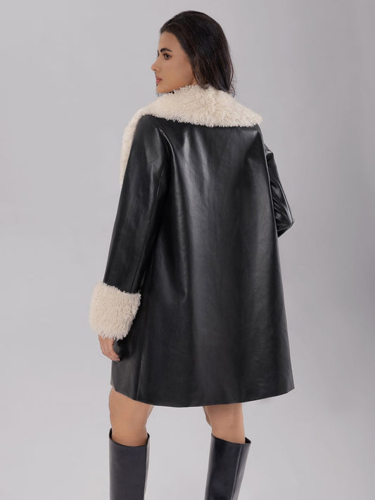 Fuzzy Long Sleeve Longline Coat - Trendsi