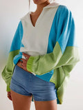 High-Low Exposed Seam Contrast Long Sleeve Sweatshirt - Trendsi - Flyclothing LLC