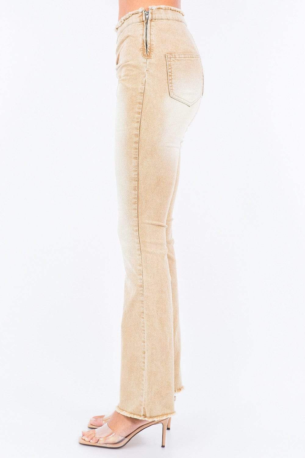 American Bazi V-Cut Ruched Flare Pants - Trendsi - Flyclothing LLC