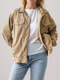 Studded Collared Neck Button Up Jacket - Trendsi