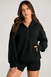 Pocketed Half Zip Long Sleeve Hoodie - Trendsi - Flyclothing LLC