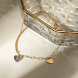 Stainless Steel Synthetic Crystal Heart Anklet Bracelet - Trendsi