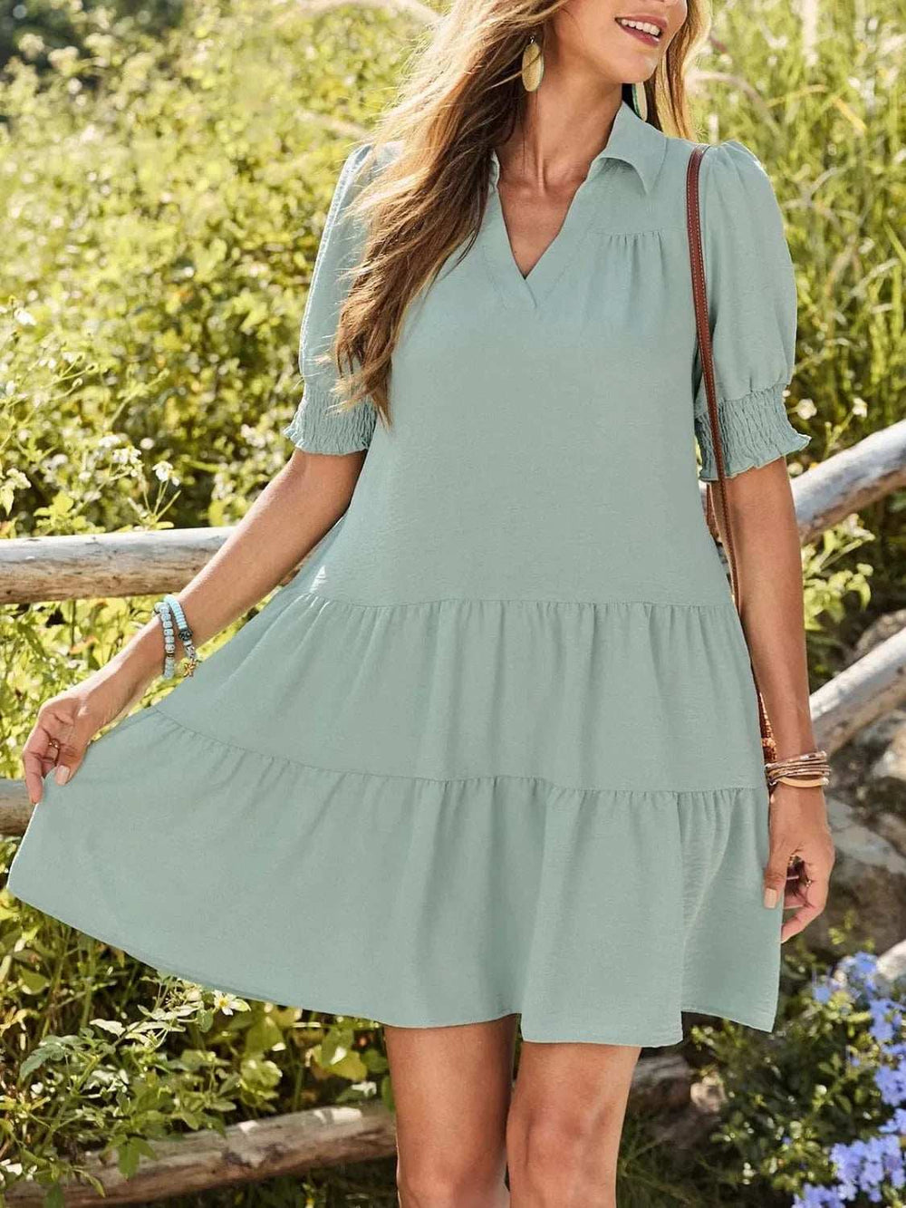 Johnny Collar Short Sleeve Mini Dress - Trendsi - Flyclothing LLC