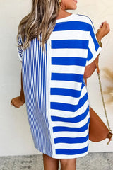Stripe Mixed Short Sleeve Shift Mini Tee Dress - Trendsi - Flyclothing LLC