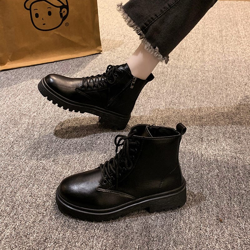 Round-Toe Lace-Up Martin boots - Trendsi