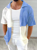 Men's Contrast Button Down Hollow Out Shirt - Trendsi