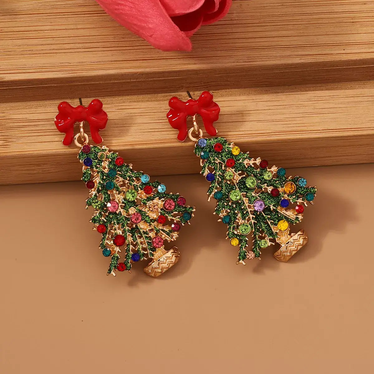 Christmas Tree Earrings with Bow - Trendsi - Flyclothing LLC