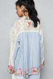 POL Lace Long Sleeve Striped Cardigan with Floral Patchwork Detail - Trendsi
