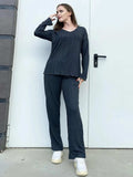 V-Neck Long Sleeve Top and Pants Set - Trendsi - Flyclothing LLC