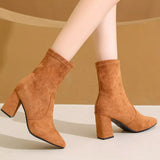 Point Toe Block Heels Boots - Trendsi - Flyclothing LLC