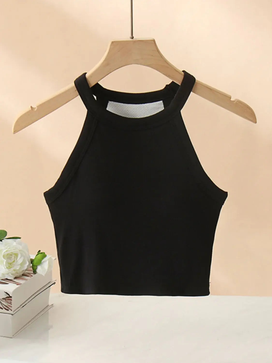 Ribbed Grecian Neck Cropped Tank with Chest Pads - Trendsi - Flyclothing LLC