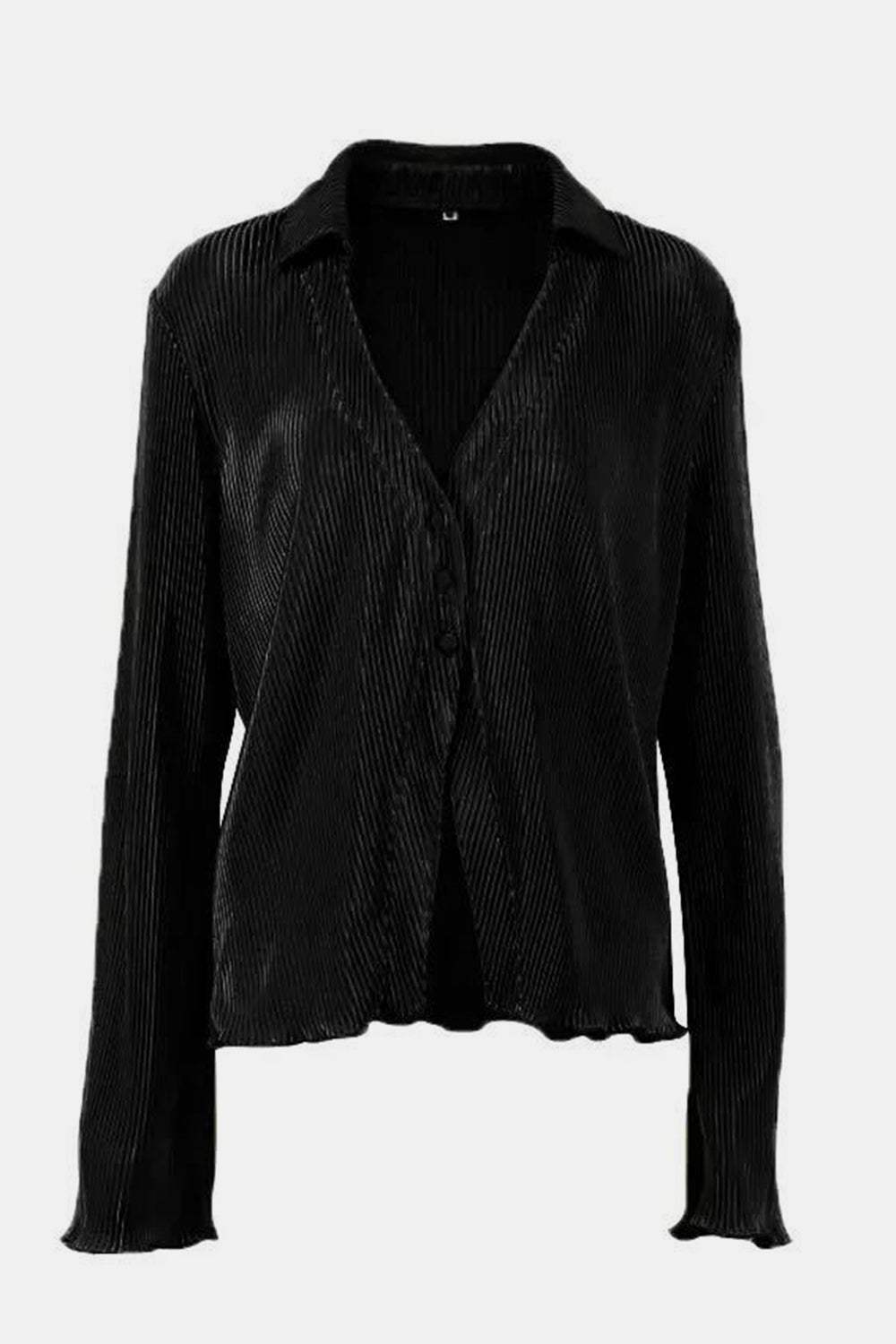 Textured Button Up Collared Neck Top and Pants Set - Trendsi - Flyclothing LLC