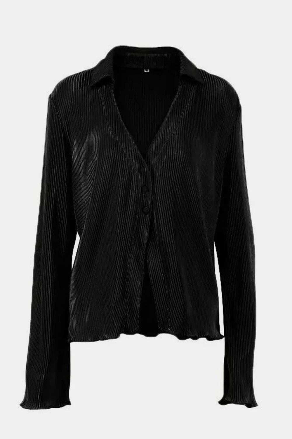 Textured Button Up Collared Neck Top and Pants Set - Trendsi - Flyclothing LLC