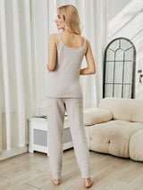 Fuzzy V-Neck Cami and Pants Lounge Set - Trendsi - Flyclothing LLC
