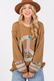 SAGE + FIG Peace Applique Patch Long Sleeve Top - Trendsi