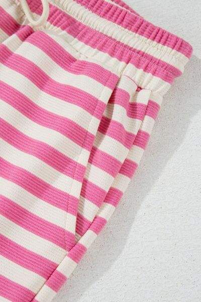 Striped Round Neck T-Shirt and Drawstring Shorts Set - Trendsi - Flyclothing LLC