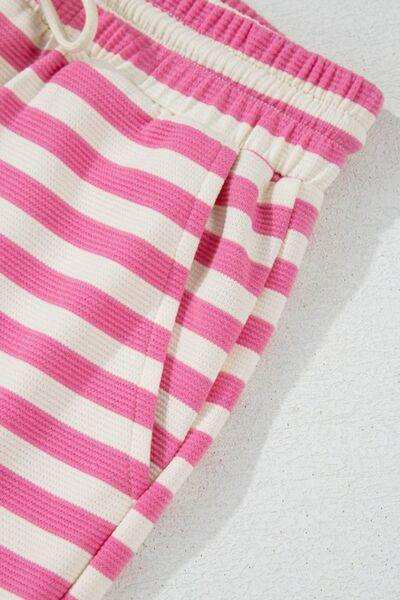 Striped Round Neck T-Shirt and Drawstring Shorts Set - Trendsi - Flyclothing LLC