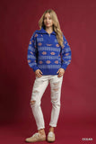 Umgee Floral Patterned Jacquard Quarter-Zip Pullover Sweater - Trendsi - Flyclothing LLC