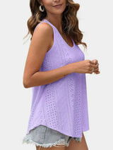 Florira Eyelet Round Neck Tank - Trendsi - Flyclothing LLC