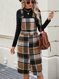 Slit Plaid Wide Strap Overall Dress - Trendsi